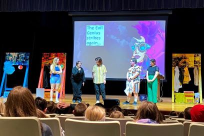 Five students from the MSU Department of Theater perform onstage for an audience for The STEAM Plays.