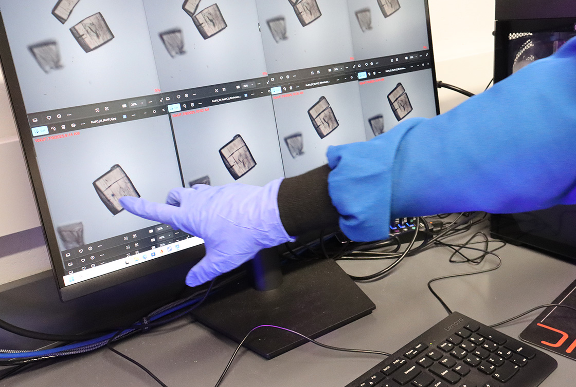 An FRIB scientist looks at isotope data on a computer