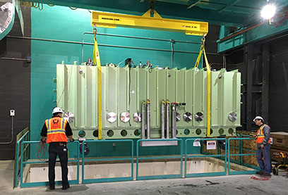The Facility for Rare Isotope Beams installed the first of 48 cryomodules into its linear accelerator tunnel.