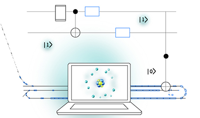 An artist’s rendering of a quantum computer simulating an atom’s nucleus. Image credit: Facility for Rare Isotope Beams 