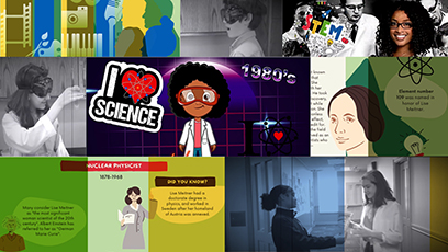 A collage of images representing the Trailblazers competition, including photos of children wearing safety glasses and lab coats, and scientific graphics.