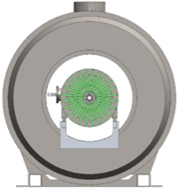 A schematic view of the Active Target Time Projection Chamber. AT-TPC. The chamber is operated within a large bore (1.2m) solenoid, to determine the energy of the charged reaction products by the curvature of their trajectory. The image of the trajectories will be read out by 10,000 electronic channels.