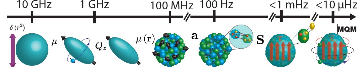 A diagram showing the magnitude of different effects in the molecular structure of radium monofluoride due to the properties of the radium nucleus.
